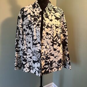 Jones New York Black and White Floral Jacket Plus Size 3X